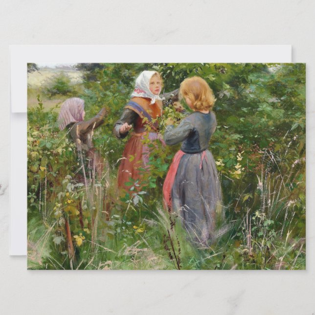 Three Girls Picking Blackberries Card (Front)