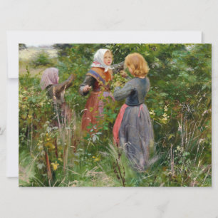 Three Girls Picking Blackberries Card