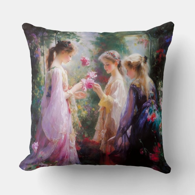 Three girls playing in a garden  cushion (Front)
