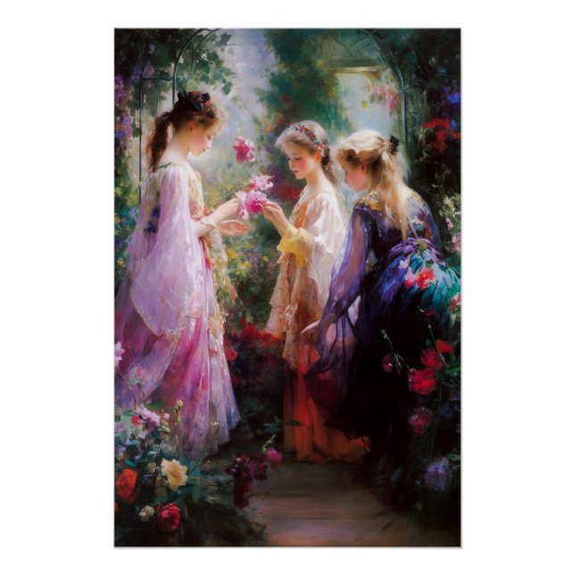 Three girls playing in a garden  poster (Front)