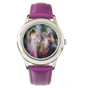 Three girls playing in a garden watch