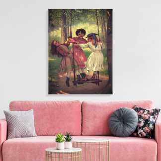 Three Girls Swing in Forest  Canvas Print