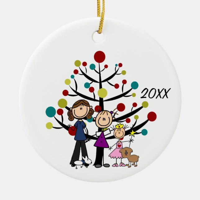 Three GIrls, Two Dogs Holiday Ornament (Front)