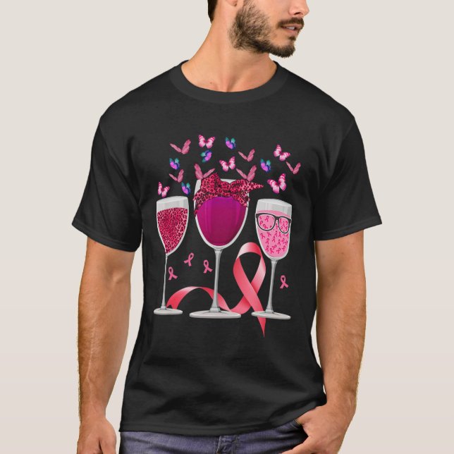 Three Gl Wine Breast Cancer Awareness Pink Ribbon  T-Shirt (Front)