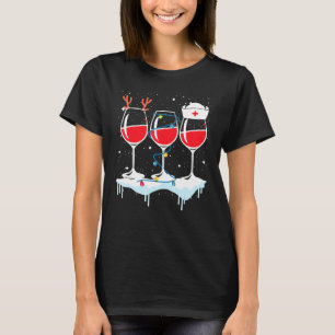 Three Glass Of Red Wine Christmas Xmas Lights Antl T-Shirt
