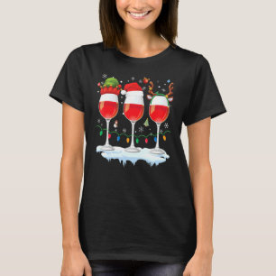 Three Glass Of Red Wine Santa Reindeer Elf Christm T-Shirt