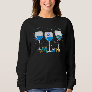 Three Glass Of Wine Leopard  Drinker Hanukkah Part Sweatshirt