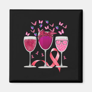 Three Glass Wine Breast Cancer Awareness Pink Ribb Magnet
