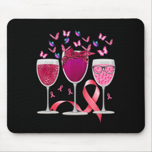 Three Glass Wine Breast Cancer Awareness Pink Ribb Mouse Pad