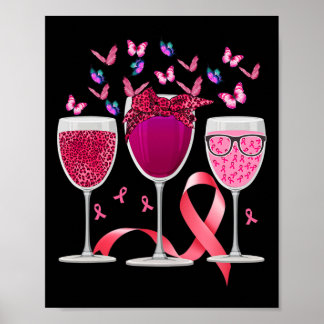 Three Glass Wine Breast Cancer Awareness Pink Ribb Poster