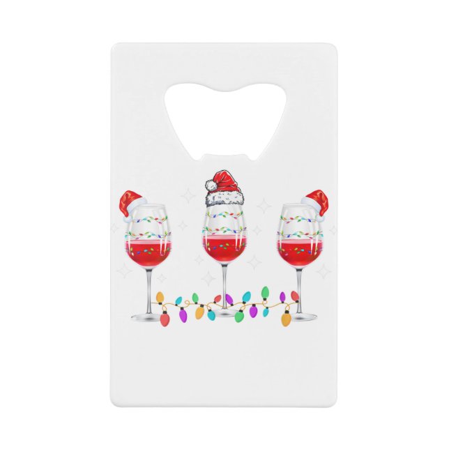 Three Glasses of Wine Christmas Lights Santa Hat X (Front)
