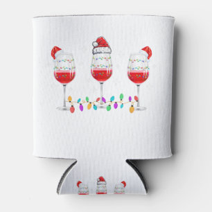 Three Glasses of Wine Christmas Lights Santa Hat X Can Cooler