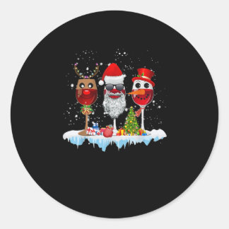 Three Glasses Of Wine Christmas Lights Santa Hat x Classic Round Sticker