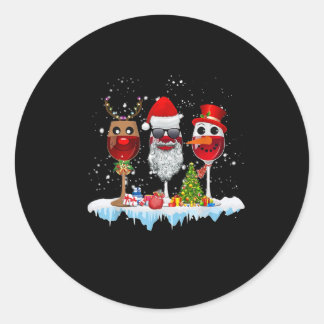 Three Glasses Of Wine Christmas Lights Santa Hat x Classic Round Sticker