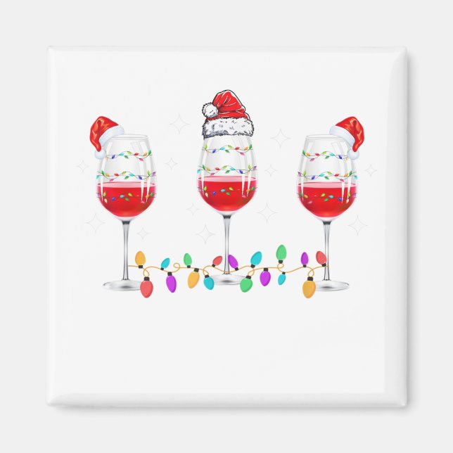 Three Glasses of Wine Christmas Lights Santa Hat X Magnet (Front)