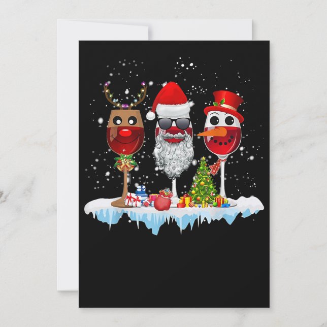 Three Glasses Of Wine Christmas Lights Santa Hat x Save The Date (Front)