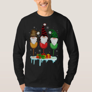 Three Glasses Of Wines Christmas Cute Gnomes Drink T-Shirt