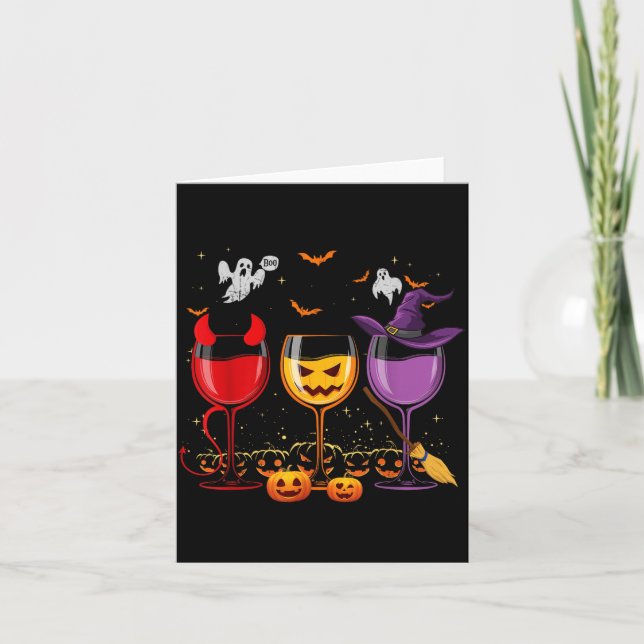 Three Glasses of Wines Funny Halloween Wine Lover Card (Front)
