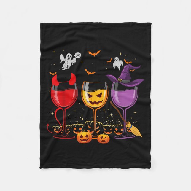 Three Glasses of Wines Funny Halloween Wine Lover Fleece Blanket (Front)