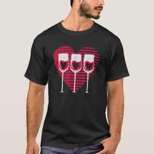 Three Glasses Wine  Heart  Couples Valentine's Day T-Shirt