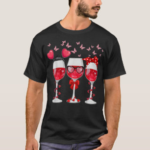 Three Glasses Wine Heart Funny Couple Valentines D T-Shirt