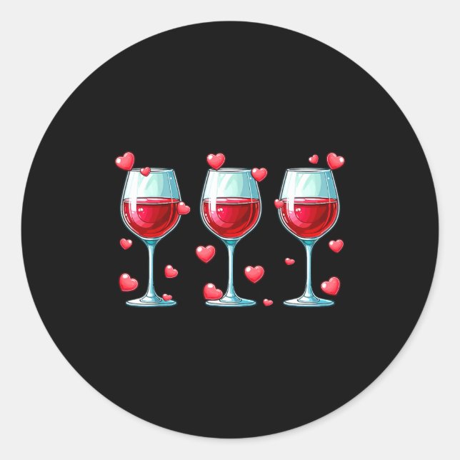 Three Gles Of Wine Valentine's Day Couple Funny Dr Classic Round Sticker (Front)