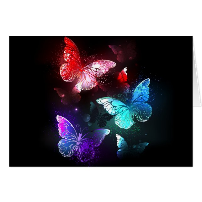 Three Glowing Butterflies on night background (Front Horizontal)