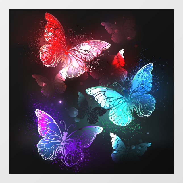 Three Glowing Butterflies on night background (Sheet)