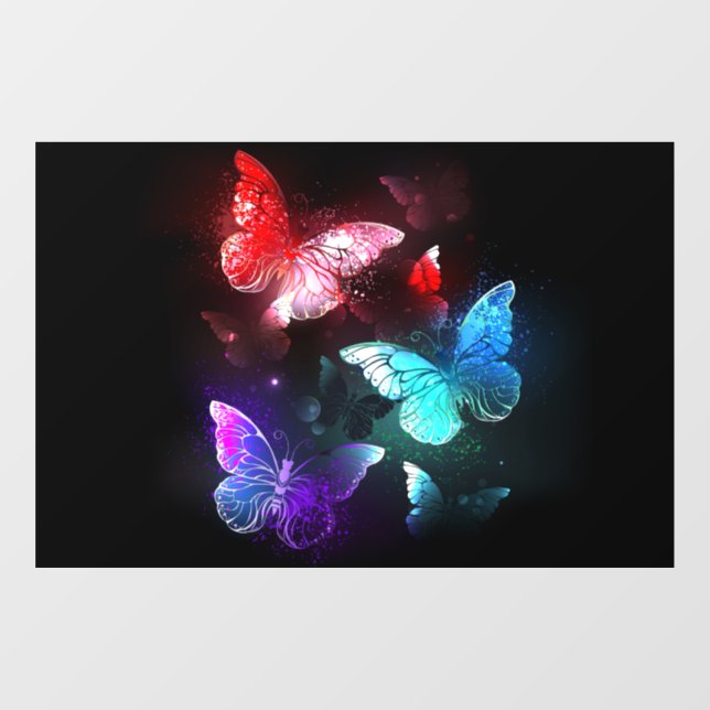 Three Glowing Butterflies on night background (Sheet)