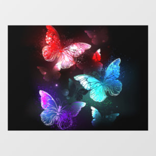 Three Glowing Butterflies on night background