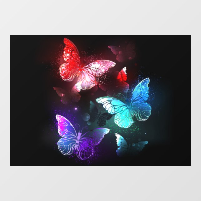 Three Glowing Butterflies on night background (Sheet)