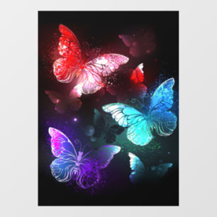 Three Glowing Butterflies on night background