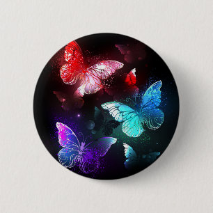 Three Glowing Butterflies on night background 6 Cm Round Badge
