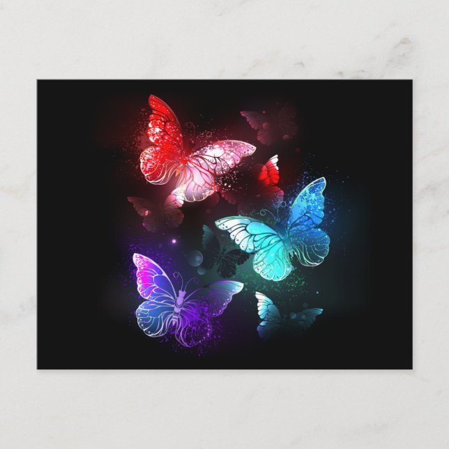 Three Glowing Butterflies on night background Advice Card (Front)