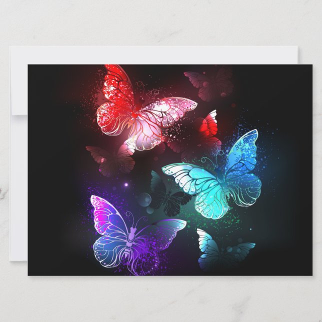 Three Glowing Butterflies on night background Announcement (Front)