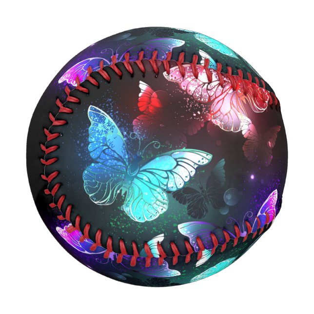 Three Glowing Butterflies on night background Baseball (Front Left)