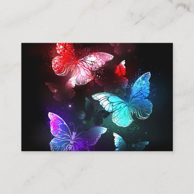 Three Glowing Butterflies on night background Business Card (Front)