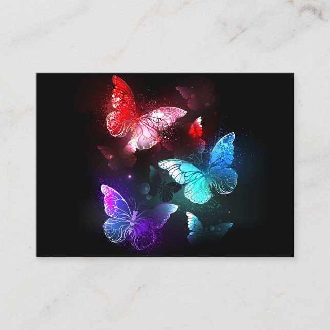 Three Glowing Butterflies on night background Calling Card (Front)