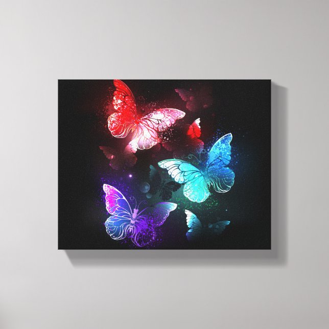 Three Glowing Butterflies on night background Canvas Print (Front)