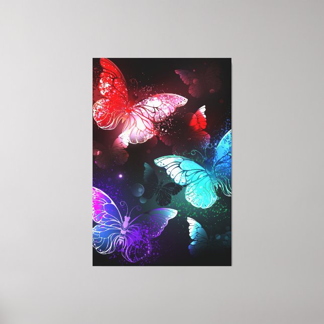 Three Glowing Butterflies on night background Canvas Print (Front)