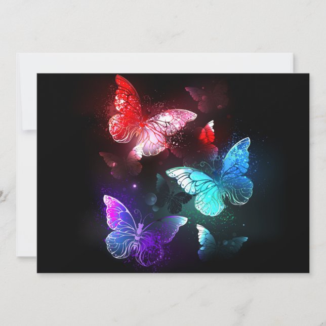 Three Glowing Butterflies on night background Card (Front)