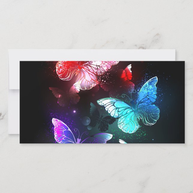 Three Glowing Butterflies on night background Card (Front)