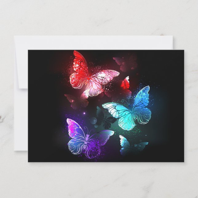 Three Glowing Butterflies on night background Card (Front)
