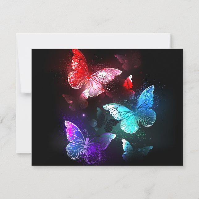 Three Glowing Butterflies on night background Card (Front)