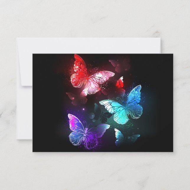 Three Glowing Butterflies on night background Card (Front)