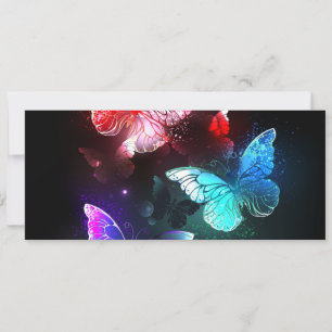 Three Glowing Butterflies on night background Card