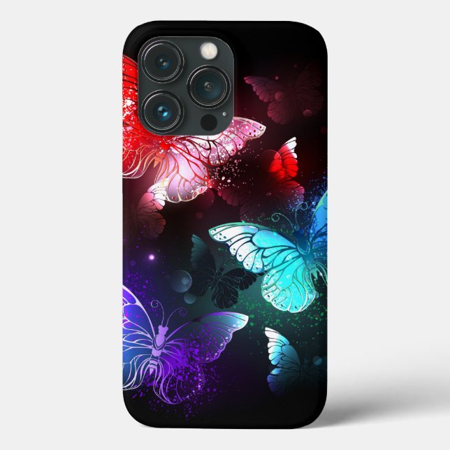 Three Glowing Butterflies on night background Case-Mate iPhone Case (Back)