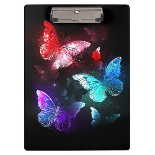 Three Glowing Butterflies on night background Clipboard
