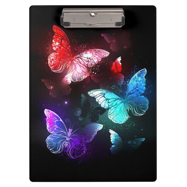Three Glowing Butterflies on night background Clipboard (Front)