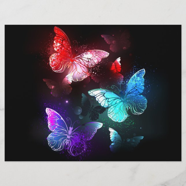 Three Glowing Butterflies on night background Custom Letterhead (Front)